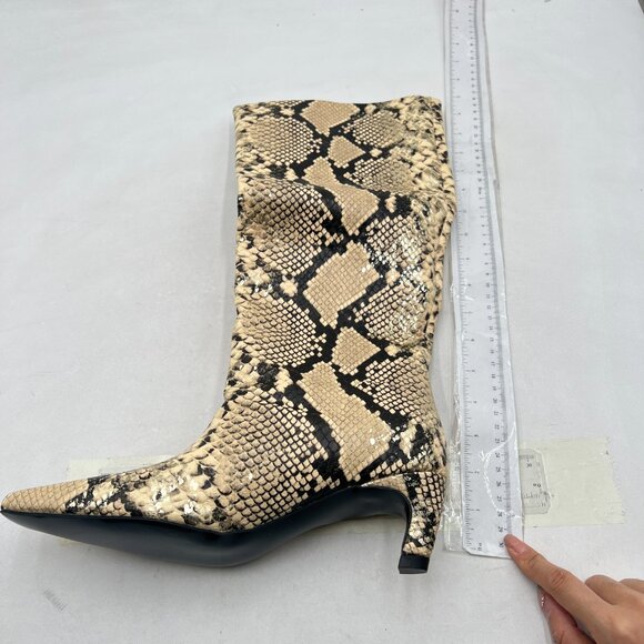 miss left Snakeskin Stretchy Knee High Boots Square Toe Kitten Heel W - Picture 3 of 10